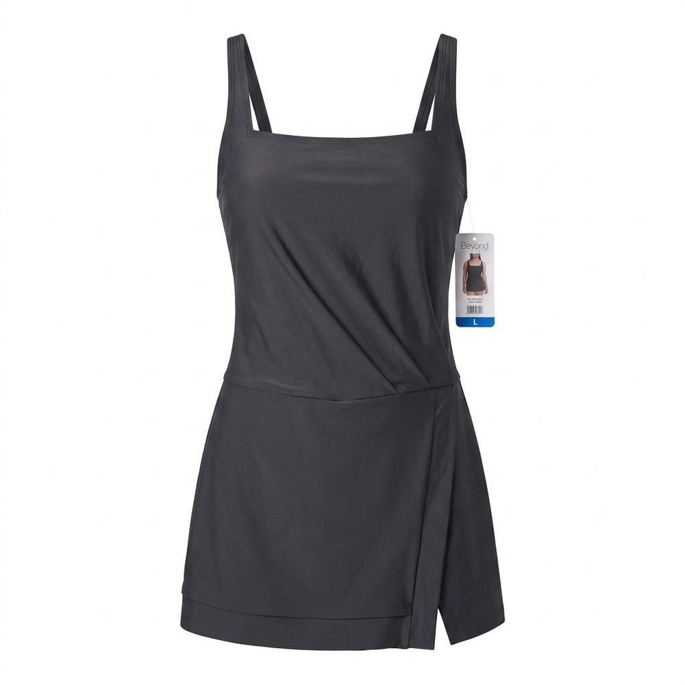 NWT Beyond Control Large Square Neck Swim Dress Womens Black